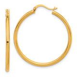 24K Yellow Gold High Polished 2 x 30 mm Round Hoop Earrings
