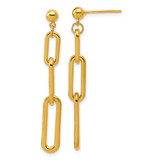 24K Yellow Gold Polished Paper Clip Chain Post Dangle Earrings