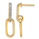 14K Yellow Gold Polished 0.056ct Diamond Paperclip Link Dangle Earrings, 25 mm