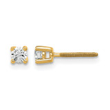 True Origin 14K Yellow Gold 0.2ct Lab-Grown Diamond Round Four Prong Heavy Weight Screw Back Stud Earrings, 3 mm