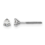 Rhodium-Plated True Origin 14K White Gold 0.2ct Lab-Grown Diamond Round Three Prong Heavy Weight Screw Back Stud Earrings, 3 mm