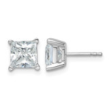 Rhodium-Plated 14K White Gold 4ct Lab-Grown Diamond Princess Four Prong Stud Earrings, 6.9 mm - EM1018-400C-WLG