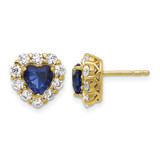 14K Yellow Gold 1.3ct Lab-Grown Diamond and Lab-Created Sapphire Halo Heart Stud Earrings, 10.9 mm