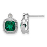 Rhodium-Plated 10K White Gold Lab-Created Emerald & Diamond Stud Earrings, 10 mm