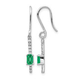 Rhodium-Plated 14K White Gold 0.138ct Lab-Grown Diamond and Lab-Created Emerald Sheppards Hook Drop French Wire Earrings, 31.7 mm