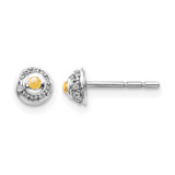 Rhodium-Plated 14K White Gold 0.08ct Diamond and Cabochon Citrine Stud Earrings, 3 mm