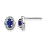 Rhodium-Plated 14K White Gold 0.16ct Lab-Grown Diamond and Oval Lab-Created Sapphire Halo Stud Earrings, 7.73 mm