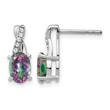 Rhodium-Plated 14K White Gold 7 x 5 mm Oval Mystic Fire Topaz and 0.06ct Diamond Post Drop Earrings, 13.6 mm Long