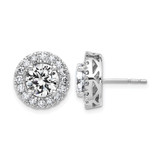Rhodium-Plated 14K White Gold Round Halo G H I True Light Lab-Grown Moissanite Stud Earrings, 13.5 mm