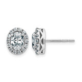 Rhodium-Plated 14K White Gold Oval Halo G H I True Light Lab-Grown Moissanite Stud Earrings, 10.6 mm
