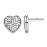 Rhodium-Plated 14K White Gold 0.544ct Diamond Pave Heart Stud Earrings, 10.5 mm