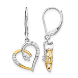Rhodium-Plated 14K Two-Tone Gold 0.198ct Lab-Grown Diamond Dangle Heart Leverback Drop Earrings, 29.5 mm