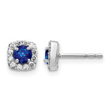 Rhodium-Plated 14K White Gold 0.216ct Lab-Grown Diamond and Lab-Created Sapphire Square Halo Stud Earrings, 6.25 mm