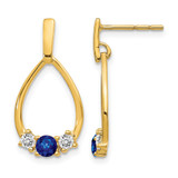 14K Yellow Gold 0.3ct Lab-Grown Diamond and Lab-Created Sapphire Dangle Teardrop Earrings, 24 mm