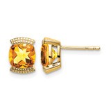 14K Yellow Gold 6 mm Cushion Citrine Stud Earrings, 8.4 mm Long