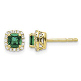 10K Yellow Gold 0.112ct Lab-Grown Diamond and Lab-Created Emerald Square Halo Stud Earrings, 6.5 mm