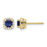 10K Yellow Gold 0.112ct Lab-Grown Diamond and Lab-Created Sapphire Square Halo Stud Earrings, 6.5 mm