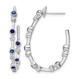 Rhodium-Plated True Origin 14K White Gold 0.18ct Lab-Grown Diamond & Blue Sapphire Post Hoop Earrings, 32.8 mm