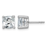 Rhodium-Plated 14K White Gold 4ct Lab-Grown Diamond Cushion Four Prong Stud Earrings, 7.25 mm - EM8794-400C-WLG