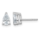 Rhodium-Plated 14K White Gold 1ct Lab-Grown Diamond Pear Three Prong Stud Earrings, 6.7 mm - EM8797-100-WLG