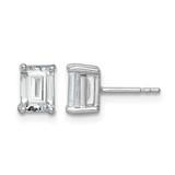 Rhodium-Plated 14K White Gold 2ct Lab-Grown Diamond Emerald Four Prong Stud Earrings, 6.8 mm - EM8798-200C-WLD