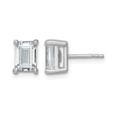 Rhodium-Plated 14K White Gold 3ct Lab-Grown Diamond Emerald Four Prong Stud Earrings, 7.8 mm - EM8798-300-WLG