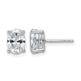 Rhodium-Plated 14K White Gold 2ct Lab-Grown Diamond Oval Four Prong Stud Earrings, 8 mm - EM8799-200-WLG