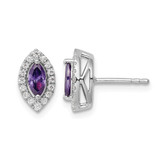 Rhodium-Plated 14K White Gold 0.216ct Lab-Grown Diamond and Amethyst February Birthstone Stud Earrings, 9.5 mm