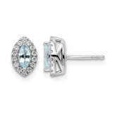 Rhodium-Plated 14K White Gold 0.216ct Lab-Grown Diamond and Aquamarine March Birthstone Stud Earrings, 9.5 mm