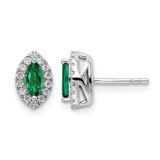 Rhodium-Plated 14K White Gold 0.216ct Lab-Grown Diamond and Lab-Created Emerald May Birthstone Stud Earrings, 9.5 mm