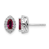 Rhodium-Plated 14K White Gold 0.216ct Lab-Grown Diamond and Lab-Created Ruby July Birthstone Stud Earrings, 9.5 mm