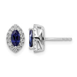 Rhodium-Plated 14K White Gold 0.216ct Lab-Grown Diamond and Blue Lab-Created Sapphire September Birthstone Stud Earrings, 9.5 mm