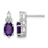 Rhodium-Plated 14K White Gold 0.174ct Diamond and 7 x 5 mm Oval February/Amethyst Post Drop Earrings, 13.6 mm