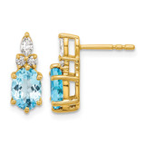 14K Yellow Gold 0.174ct Diamond and 7 x 5 mm Oval December/Blue Topaz Post Drop Earrings, 13.6 mm