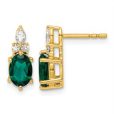 14K Yellow Gold 0.174ct Diamond and 7 x 5 mm Oval May/Lab-Created Emerald Stud Earrings, 13.6 mm