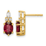 14K Yellow Gold 0.174ct Diamond and 7 x 5 mm Oval January/Garnet Post Drop Earrings, 13.6 mm