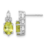 Rhodium-Plated 14K White Gold 0.174ct Diamond and 7 x 5 mm Oval August/Peridot Post Drop Earrings, 13.6 mm