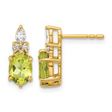 14K Yellow Gold 0.174ct Diamond and 7 x 5 mm Oval August/Peridot Post Drop Earrings, 13.6 mm