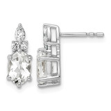 Rhodium-Plated 14K White Gold 0.174ct Diamond and 7 x 5 mm Oval April/White Topaz Post Drop Earrings, 13.6 mm