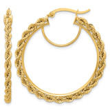 14K Yellow Gold Polished and Diamond-Cut Rope 2.95 mm Hoop Earrings, 40 mm Long