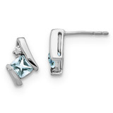 Rhodium-Plated 10K White Gold Aquamarine & 0.025ct Diamond Stud Earrings, 9.85 mm