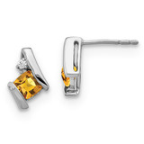 Sterling Silver Citrine & Diamond Stud Earrings, 8 mm