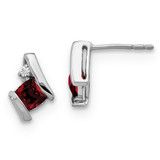 Sterling Silver Garnet & 0.02ct Diamond Stud Earrings, 9.85 mm