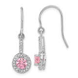 Sterling Silver Rhodium-Plated Diamonore Pink/White Halo Dangle French Wire Earrings, 30 mm