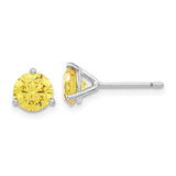 Sterling Silver Rhodium-Plated Diamonore Cubic Zirconia 6.5 mm Yellow Stud Earrings, 7.3 mm Long