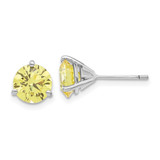 Sterling Silver Rhodium-Plated Diamonore Cubic Zirconia 7.5 mm Yellow Stud Earrings, 8 mm Long