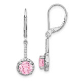 Sterling Silver Rhodium-Plated Diamonore Pink & White Cubic Zirconia Dangle Leverback Earrings, 33.4 mm