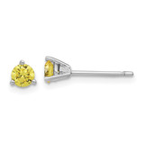 Sterling Silver Rhodium-Plated Diamonore Cubic Zirconia 4 mm Yellow Stud Earrings, 4.5 mm Long
