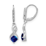 Sterling Silver Created Blue Lab-Created Sapphire & 0.06ct Diamond Leverback Dangle Earrings, 30.7 mm