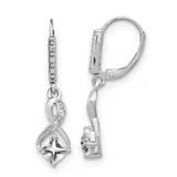 Sterling Silver White Topaz and Diamond Leverback Drop Earrings